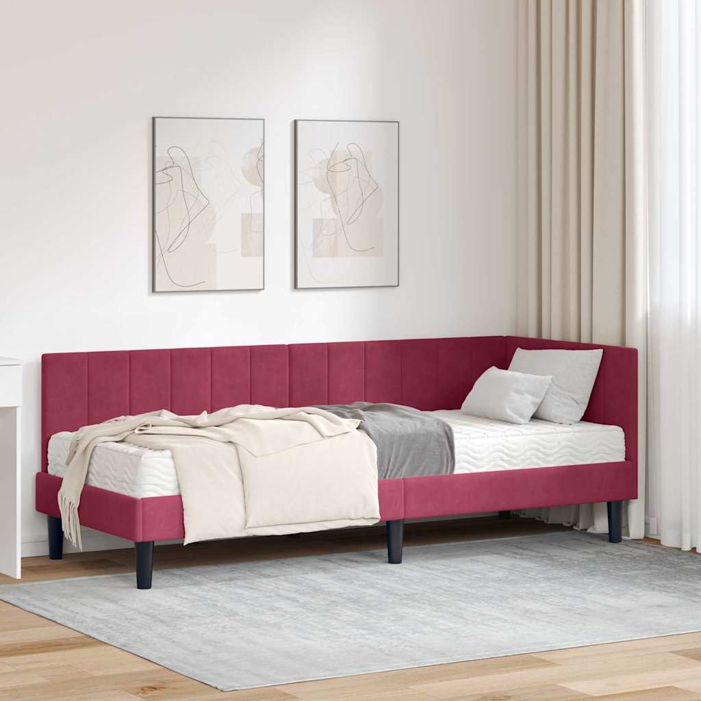Kutni krevetni okvir s madracem 2 pcs Zelena Baršun