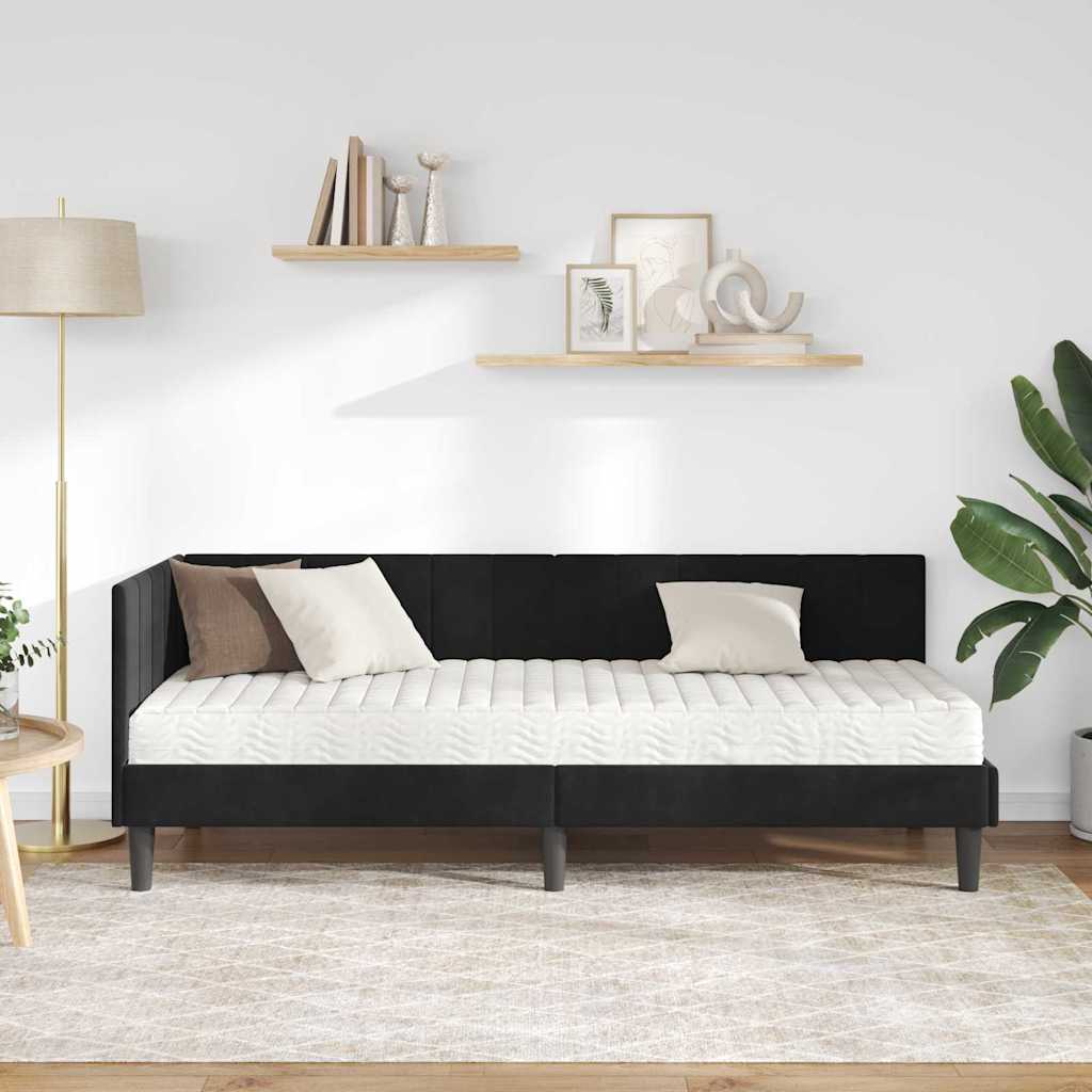 Kutni krevetni okvir s madracem s uzglavljem 2 pcs Crna Baršun