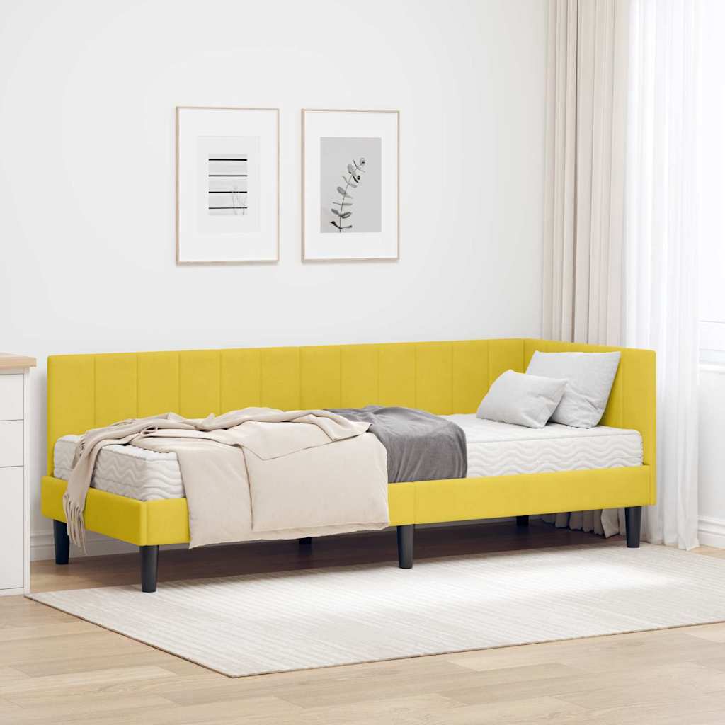 Kutni krevetni okvir s madracem s uzglavljem 2 pcs Žuta Baršun