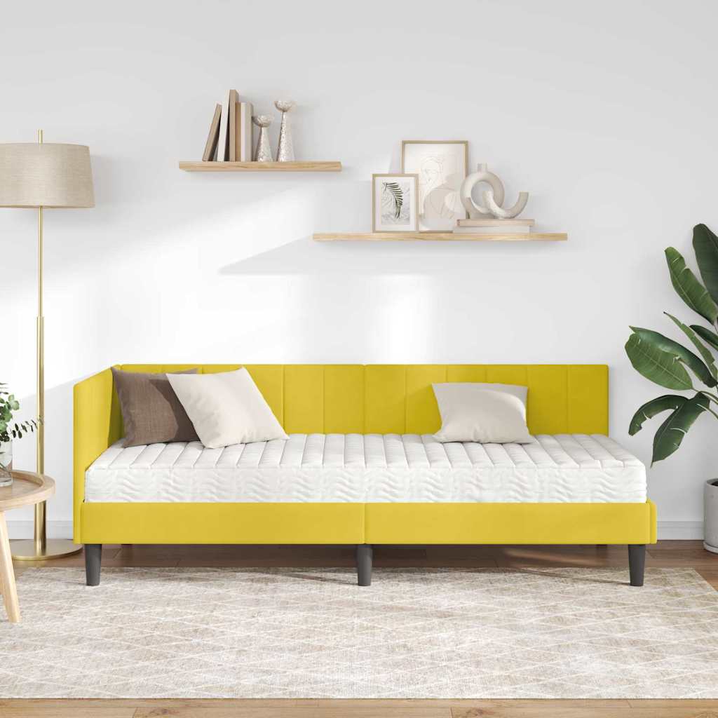 Kutni krevetni okvir s madracem s uzglavljem 2 pcs Žuta Baršun