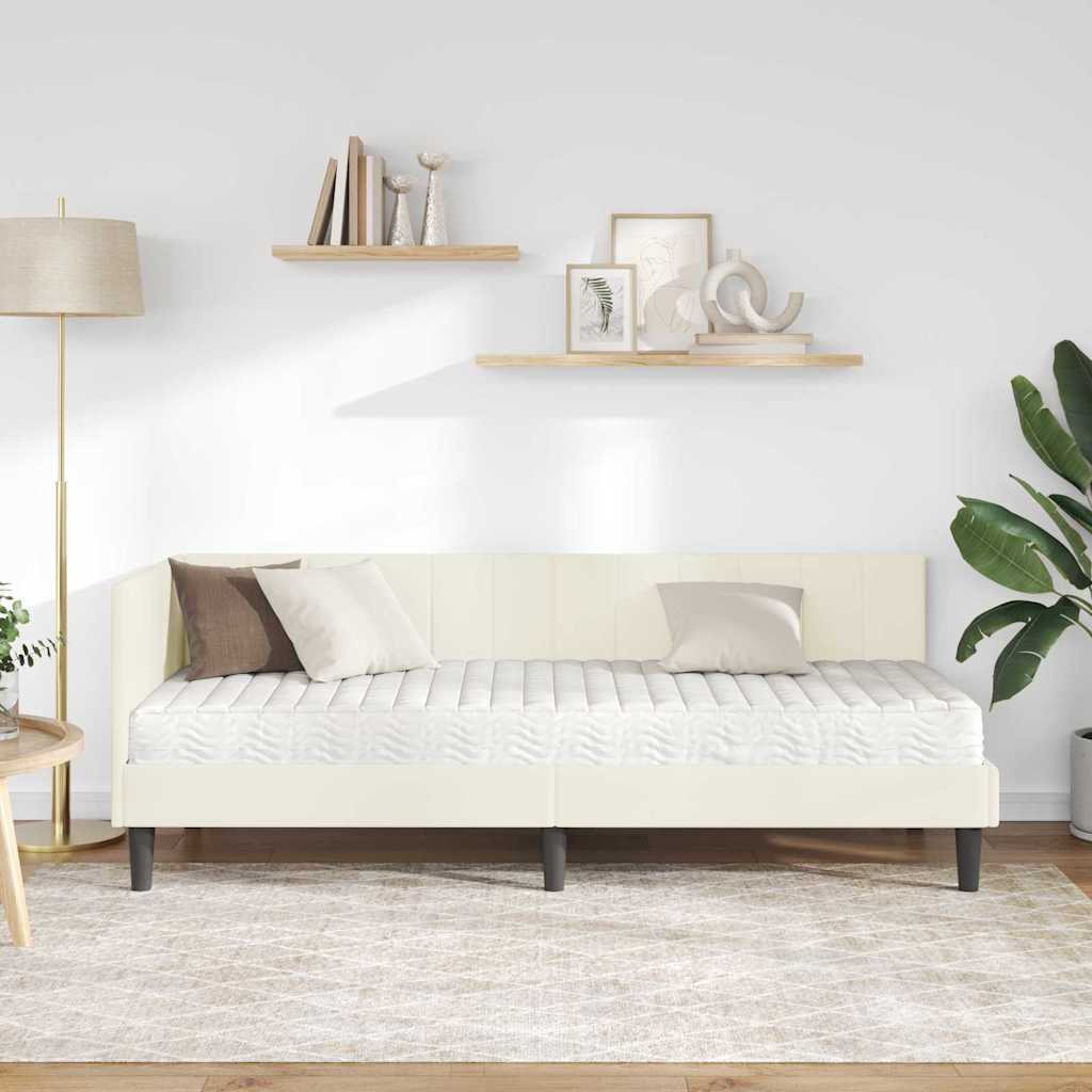 Kutni krevetni okvir s madracem s uzglavljem 2 pcs Krema Baršun