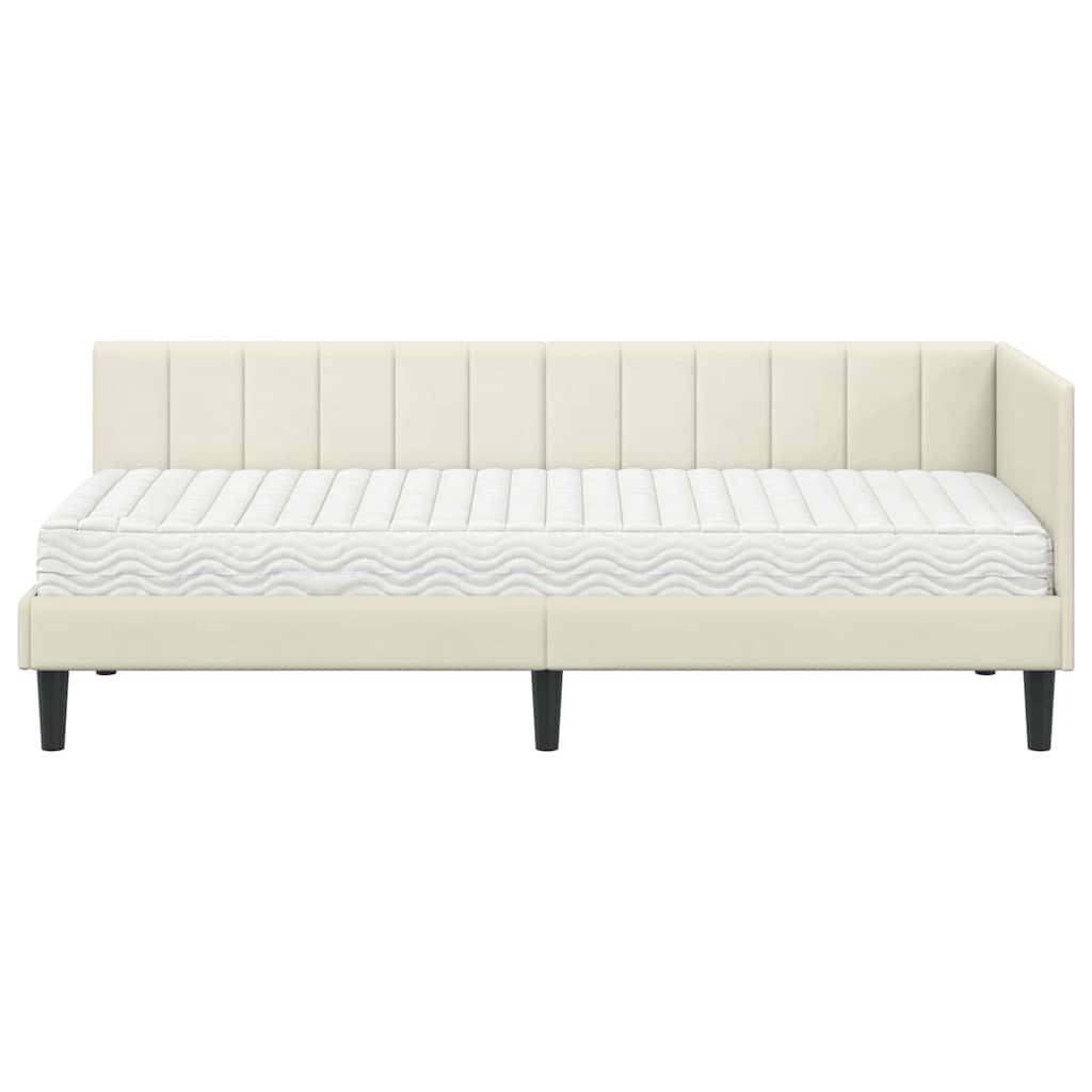 Kutni krevetni okvir s madracem s uzglavljem 2 pcs Krema Baršun