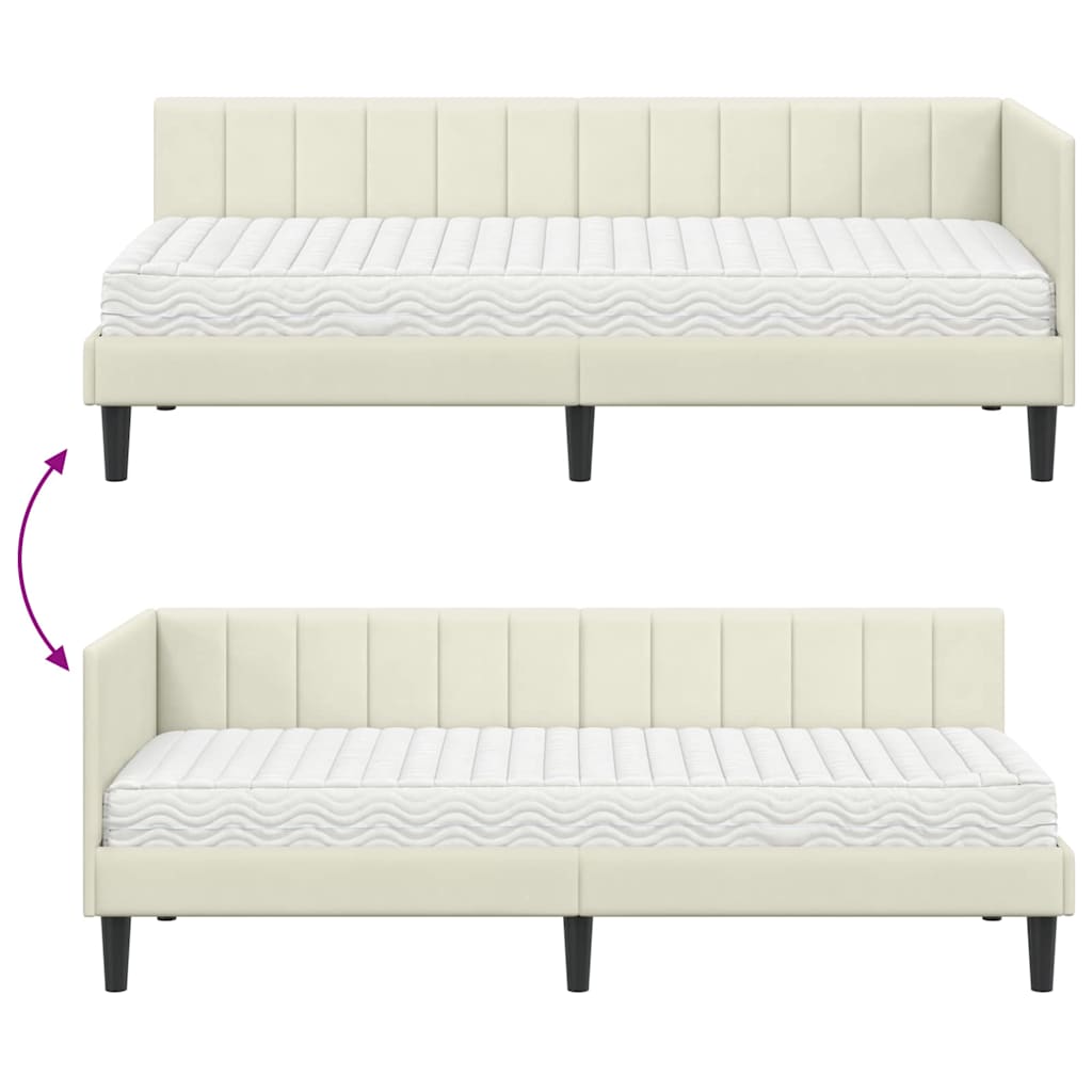 Kutni krevetni okvir s madracem s uzglavljem 2 pcs Krema Baršun