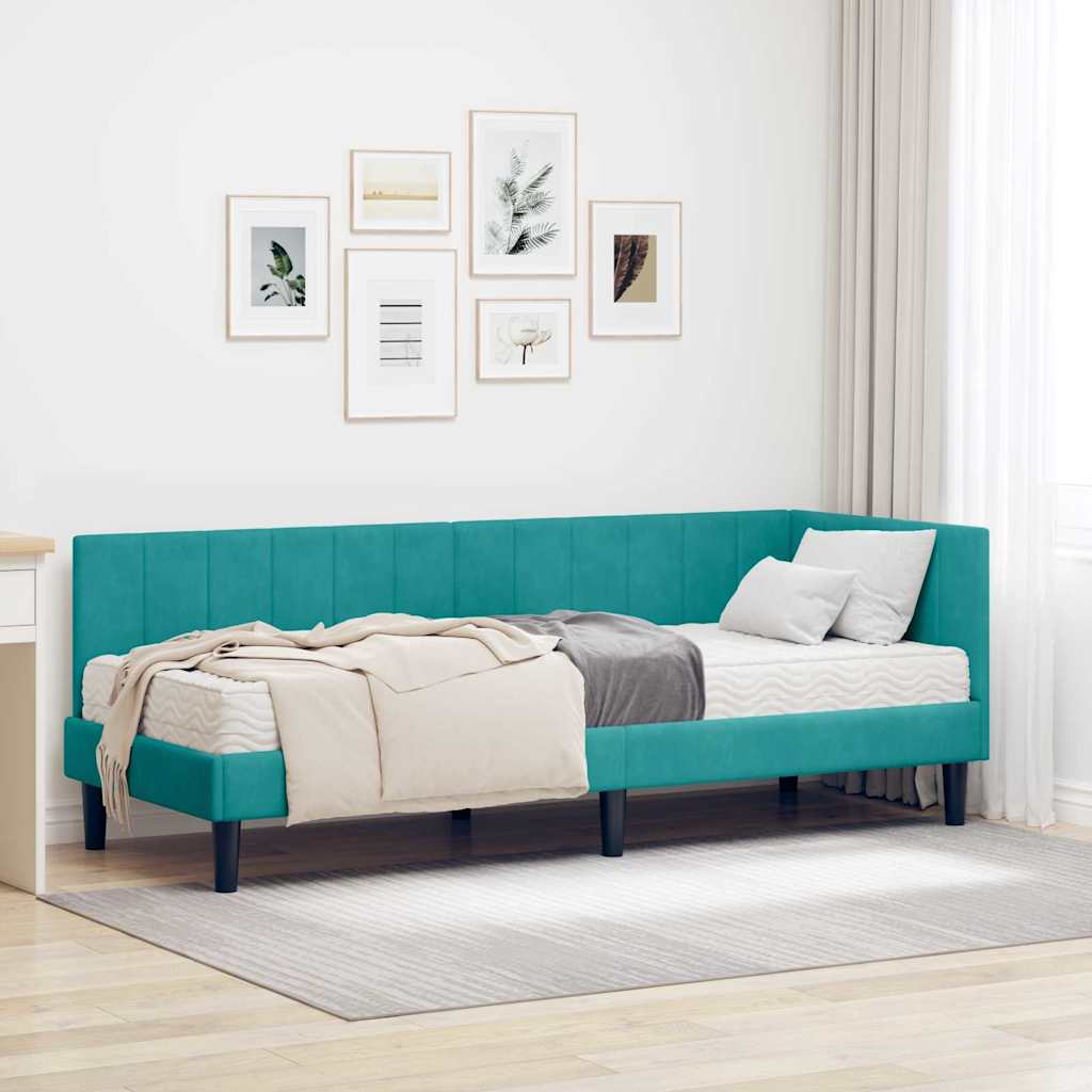Kutni krevetni okvir s madracem 2 pcs Tirkizna Baršun