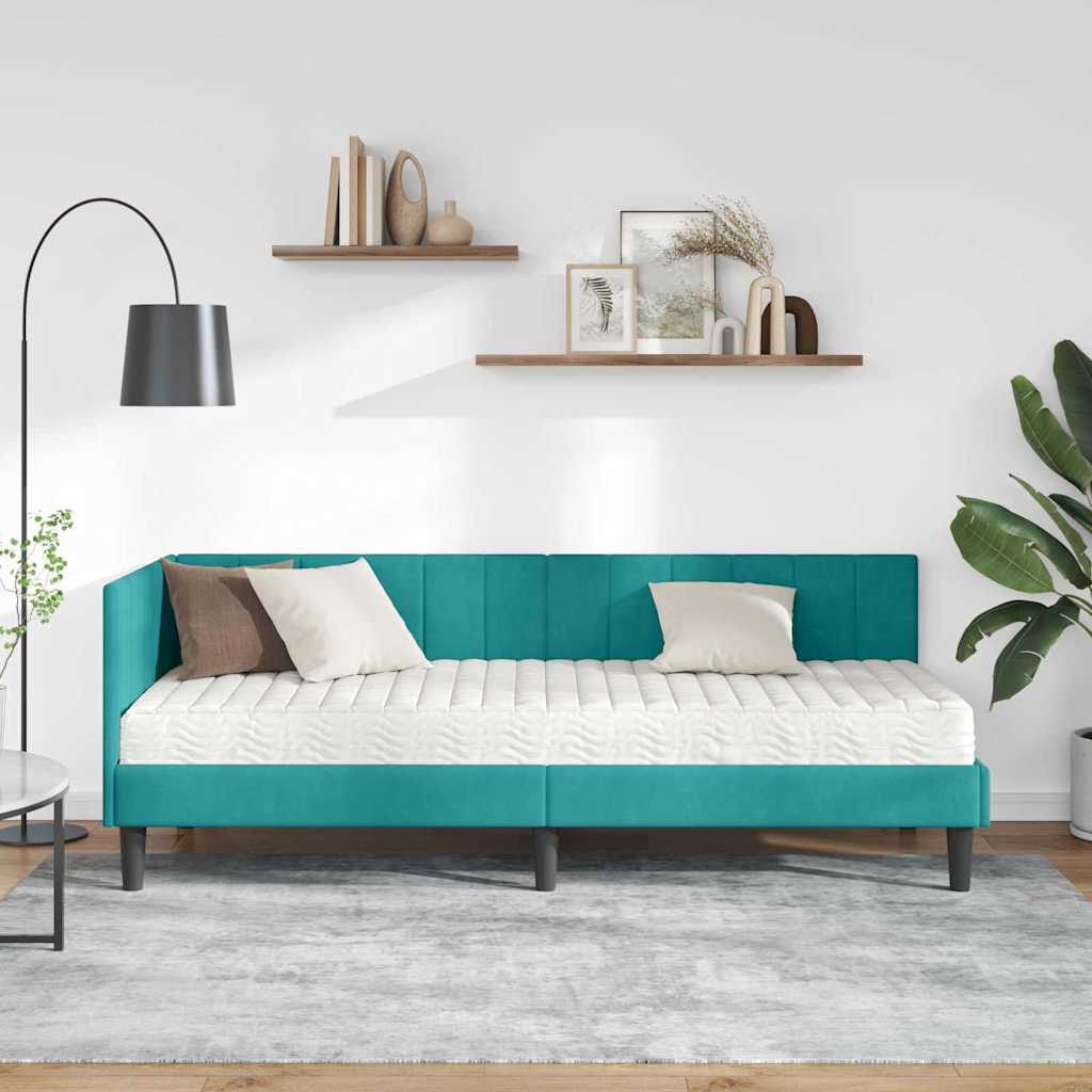Kutni krevetni okvir s madracem 2 pcs Tirkizna Baršun