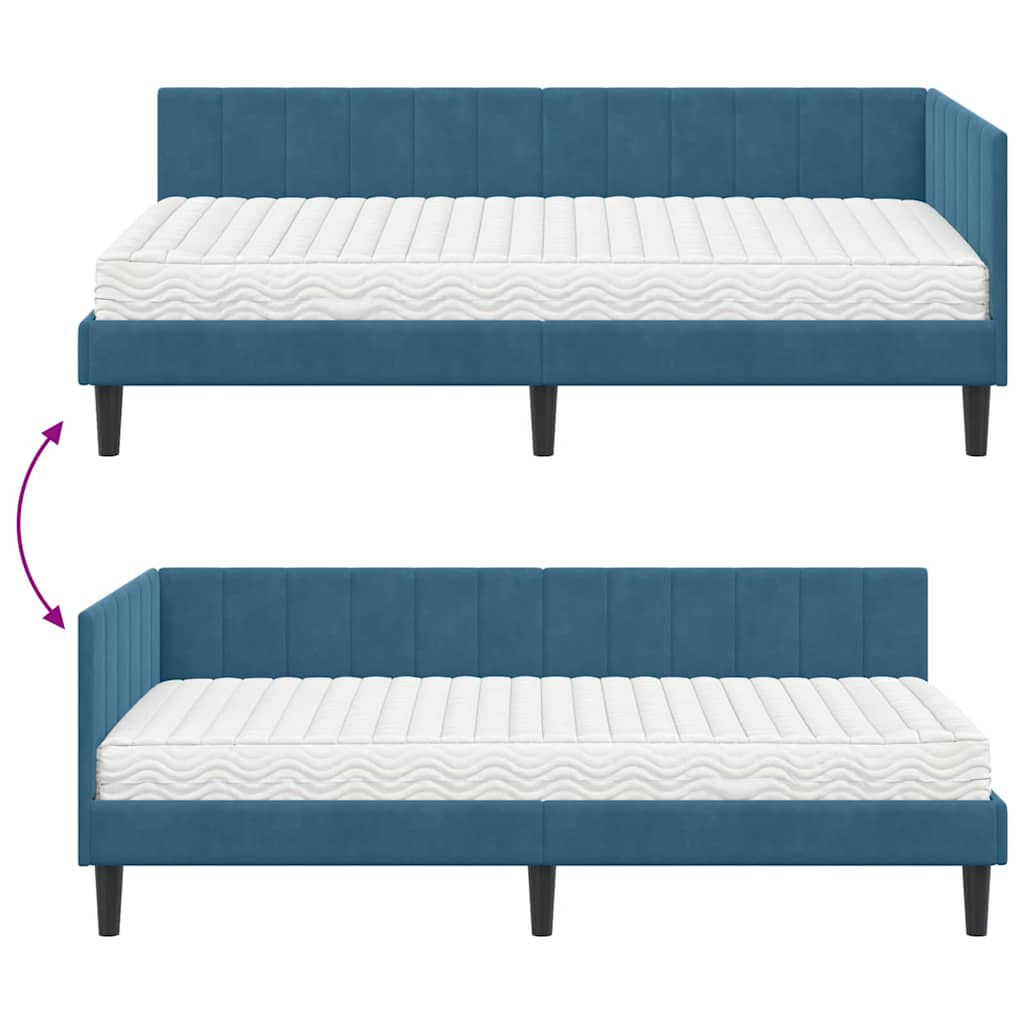 Kutni krevetni okvir s madracem s uzglavljem 2 pcs Plava Baršun