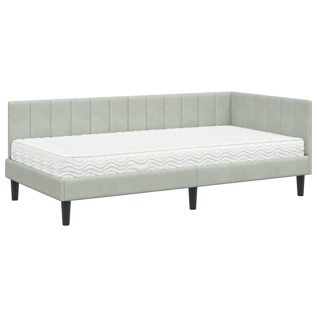 Kutni krevetni okvir s madracem 2 pcs Svjetlosiva Baršun