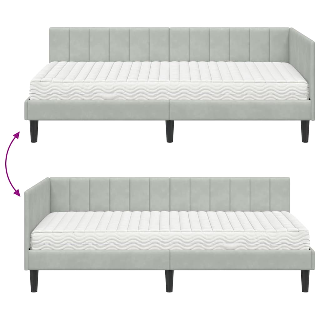 Kutni krevetni okvir s madracem 2 pcs Svjetlosiva Baršun