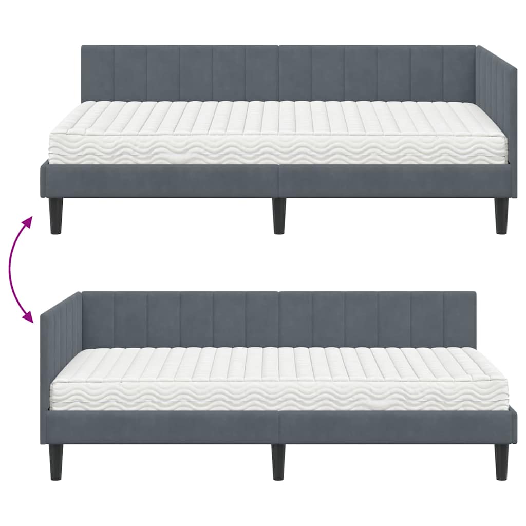 Kutni krevetni okvir s madracem s uzglavljem 2 pcs Siva Baršun