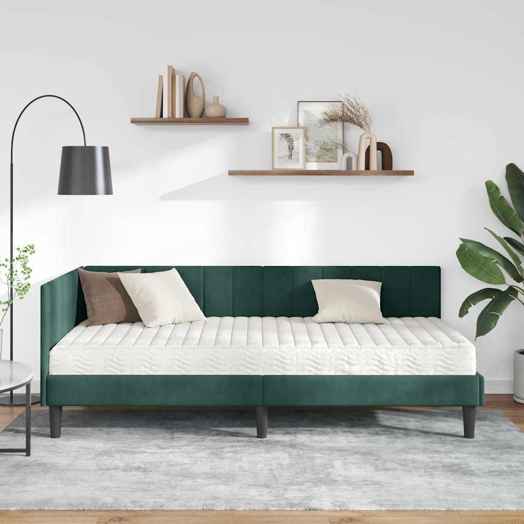 Kutni krevetni okvir s madracem 2 pcs Zelena Baršun