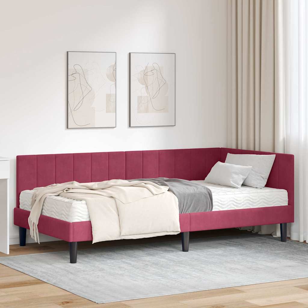 Kutni krevetni okvir s madracem 2 pcs Zelena Baršun