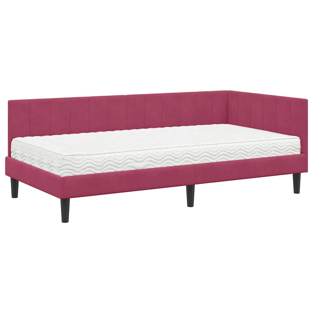 Kutni krevetni okvir s madracem 2 pcs Zelena Baršun