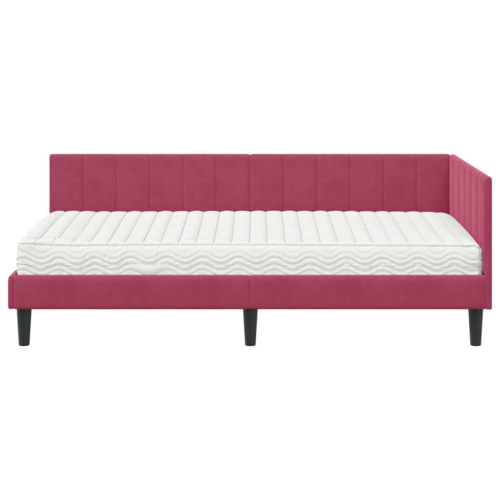 Kutni krevetni okvir s madracem 2 pcs Zelena Baršun