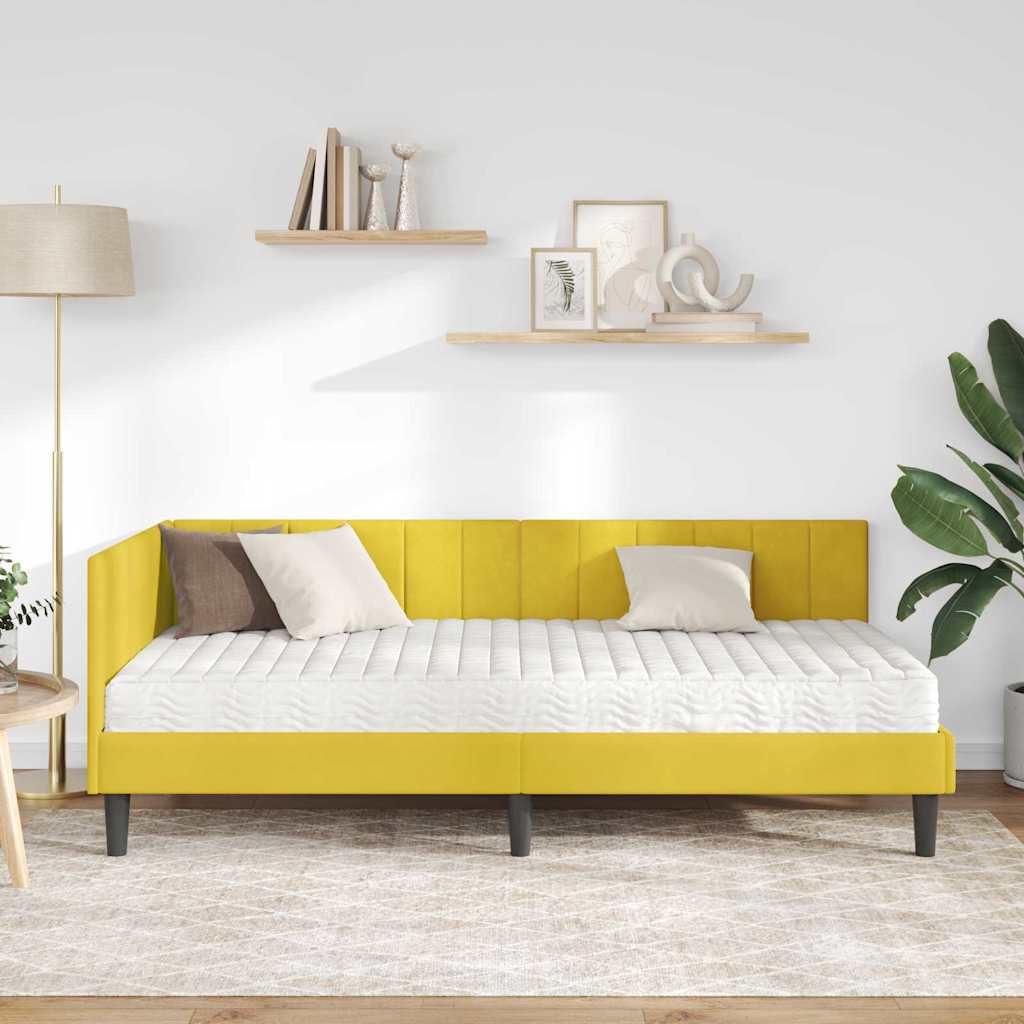 Kutni krevetni okvir s madracem s uzglavljem 2 pcs Žuta Baršun