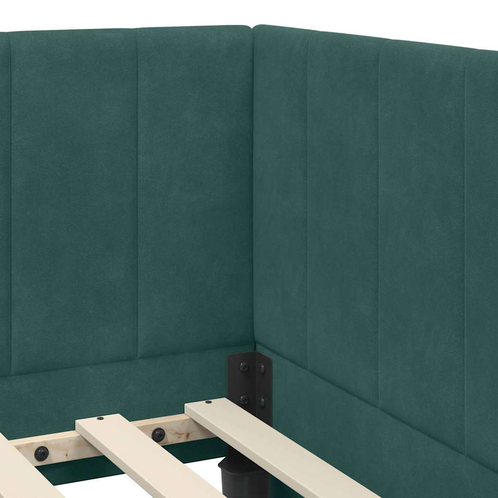 Kutni krevetni okvir s madracem 2 pcs Zelena Baršun