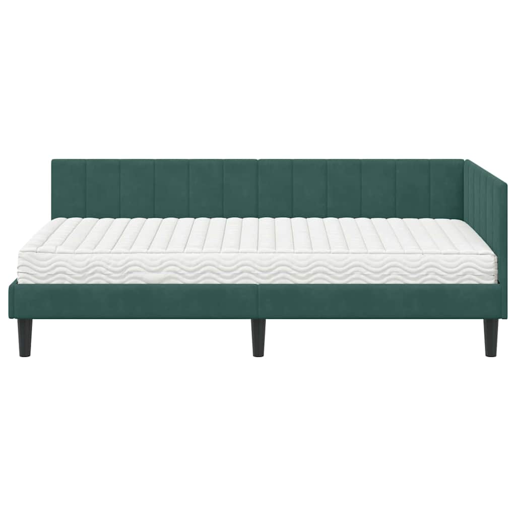 Kutni krevetni okvir s madracem 2 pcs Zelena Baršun