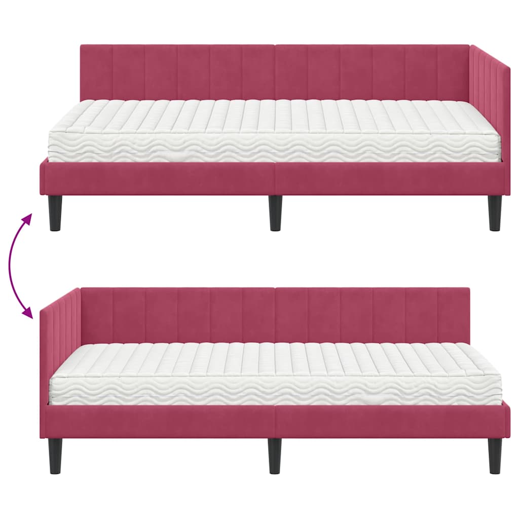 Kutni krevetni okvir s madracem 2 pcs Zelena Baršun