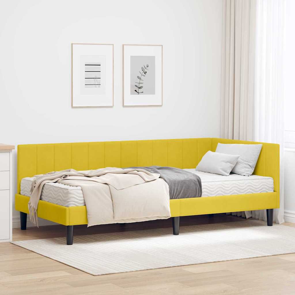 Kutni krevetni okvir s madracem s uzglavljem 2 pcs Žuta Baršun