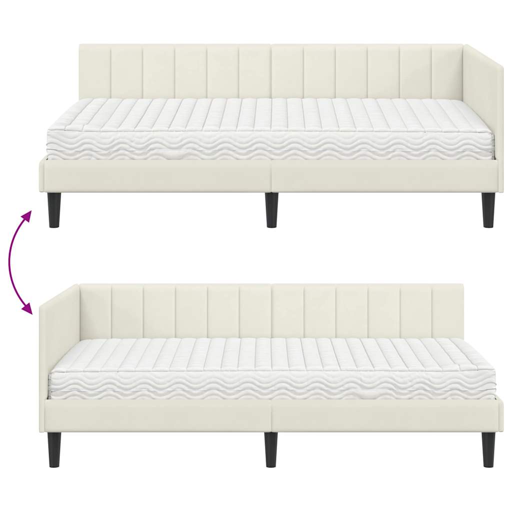 Kutni krevetni okvir s madracem s uzglavljem 2 pcs Krema Baršun