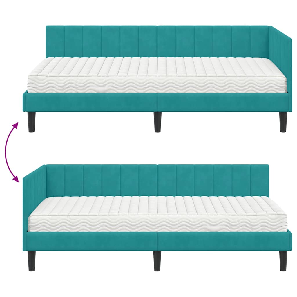 Kutni krevetni okvir s madracem 2 pcs Tirkizna Baršun