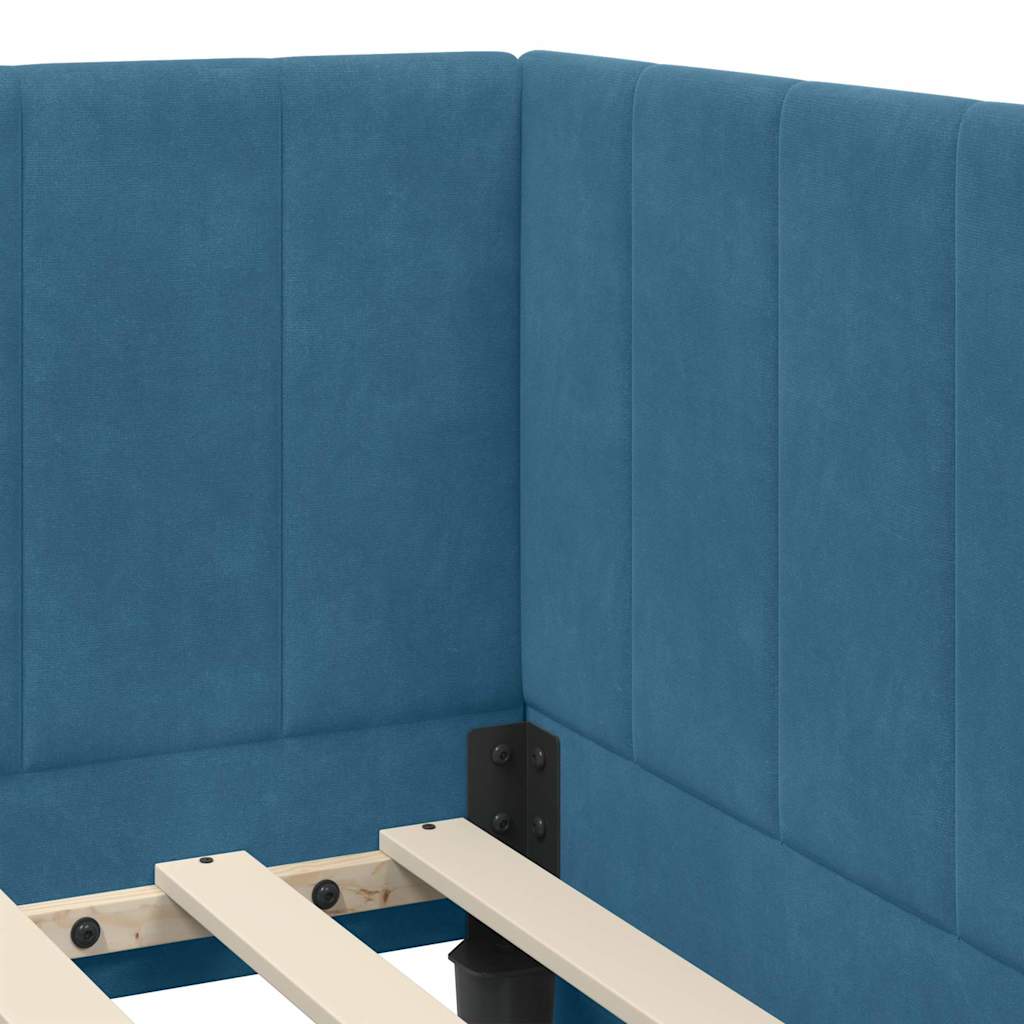 Kutni krevetni okvir s madracem s uzglavljem 2 pcs Plava Baršun