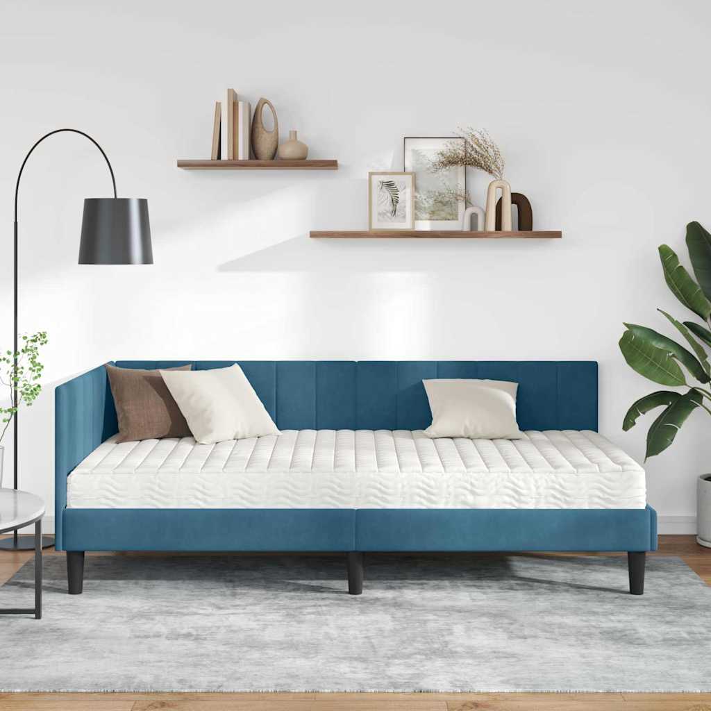 Kutni krevetni okvir s madracem s uzglavljem 2 pcs Plava Baršun