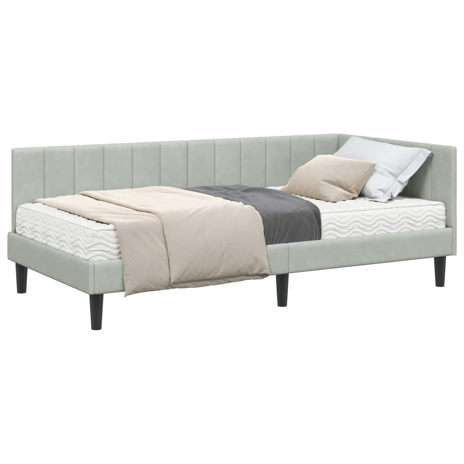 Kutni krevetni okvir s madracem 2 pcs Svjetlosiva Baršun