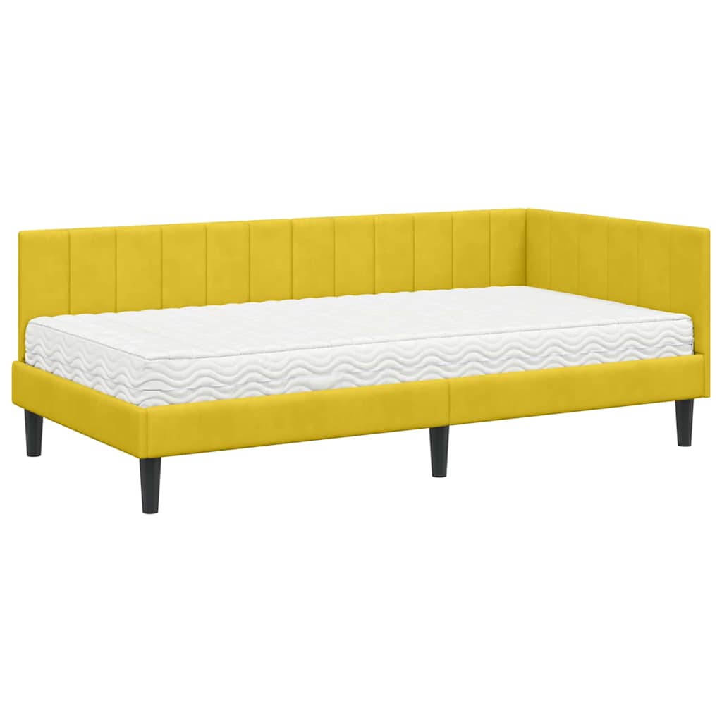 Kutni krevetni okvir s madracem s uzglavljem 2 pcs Žuta Baršun
