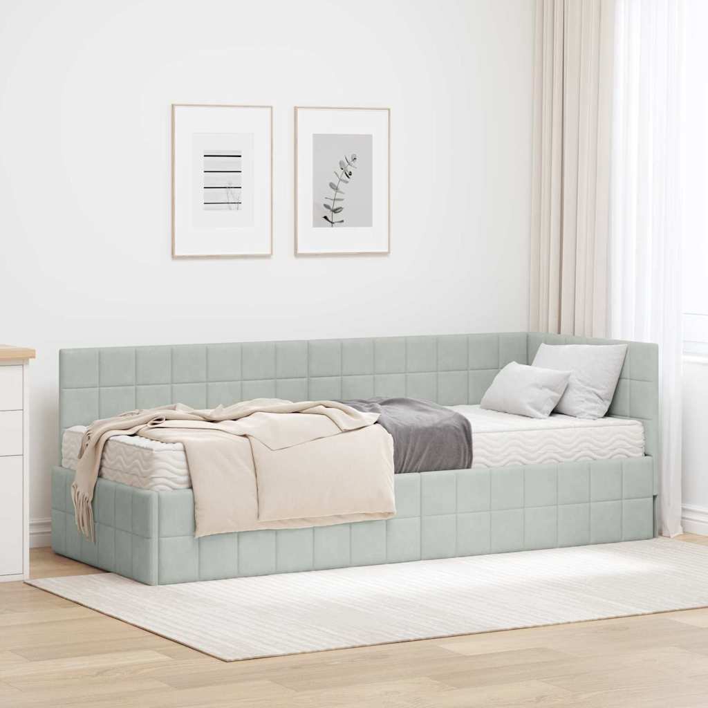 Kutni krevetni okvir s madracem 2 pcs Svjetlosiva Baršun