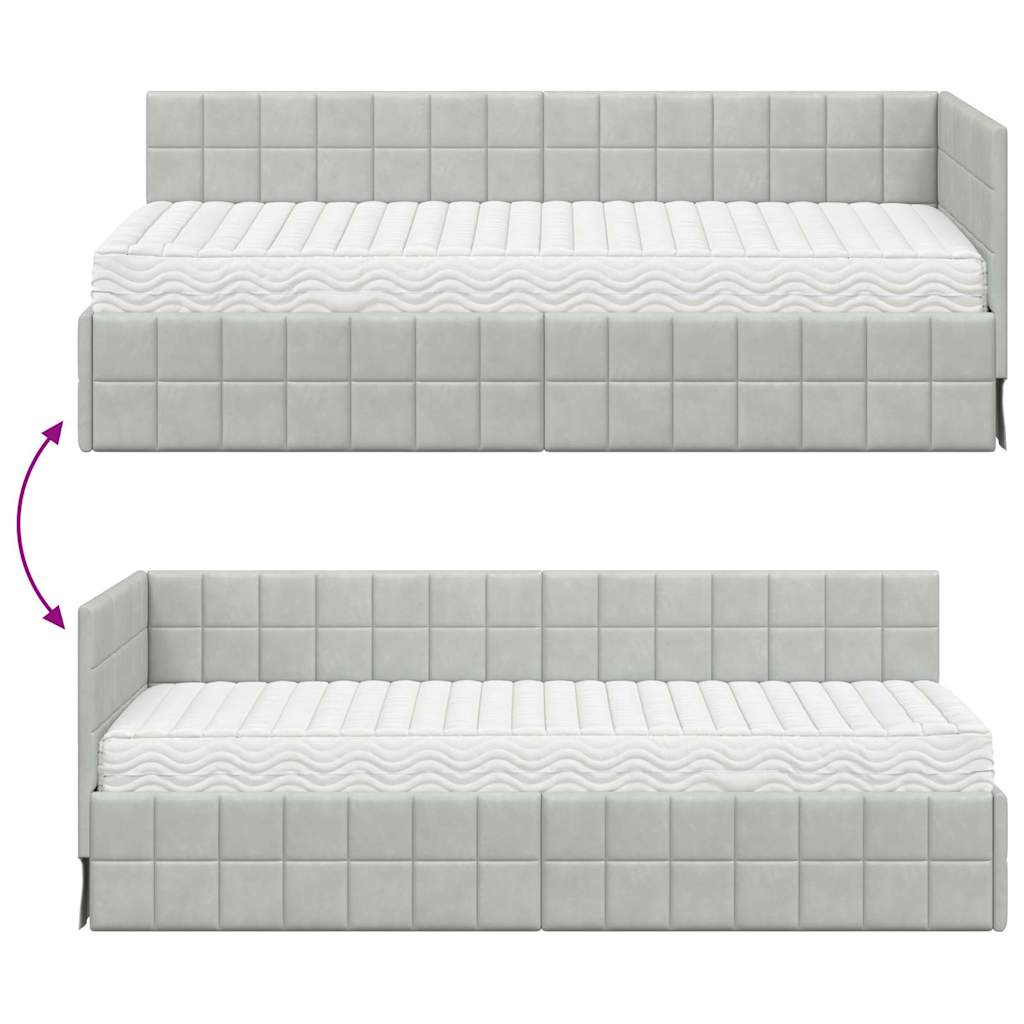 Kutni krevetni okvir s madracem 2 pcs Svjetlosiva Baršun