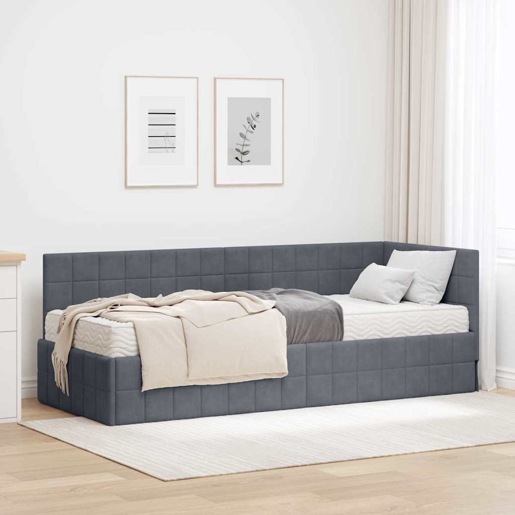 Kutni krevetni okvir s madracem s uzglavljem 2 pcs Siva Baršun
