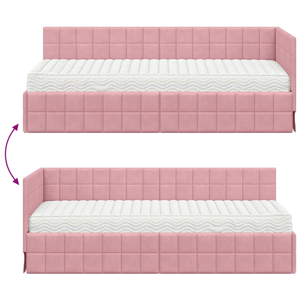 Kutni krevetni okvir s madracem s uzglavljem 2 pcs Siva Baršun