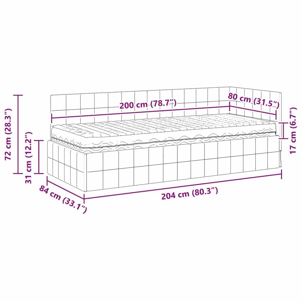 Kutni krevetni okvir s madracem s uzglavljem 2 pcs Crna Baršun