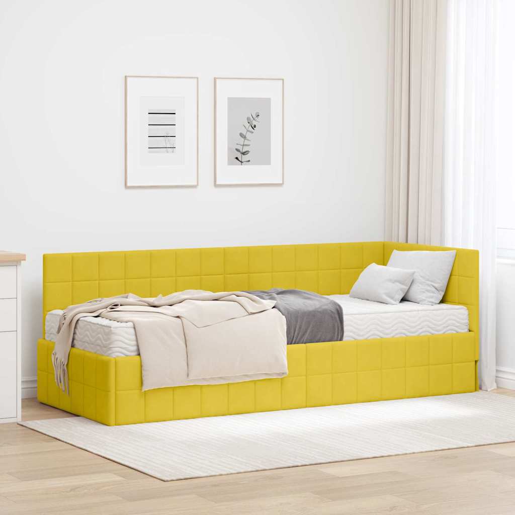 Kutni krevetni okvir s madracem s uzglavljem 2 pcs Žuta Baršun