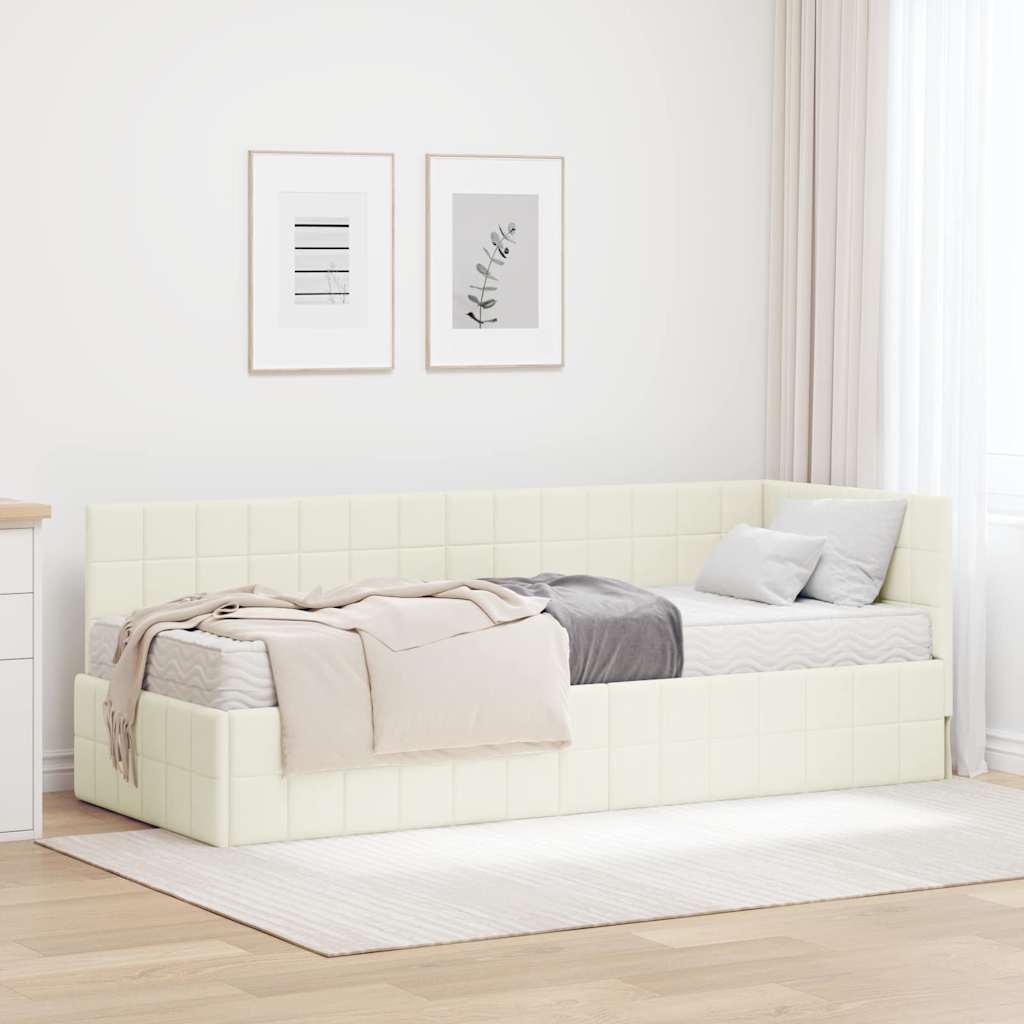 Kutni krevetni okvir s madracem s uzglavljem 2 pcs Krema Baršun