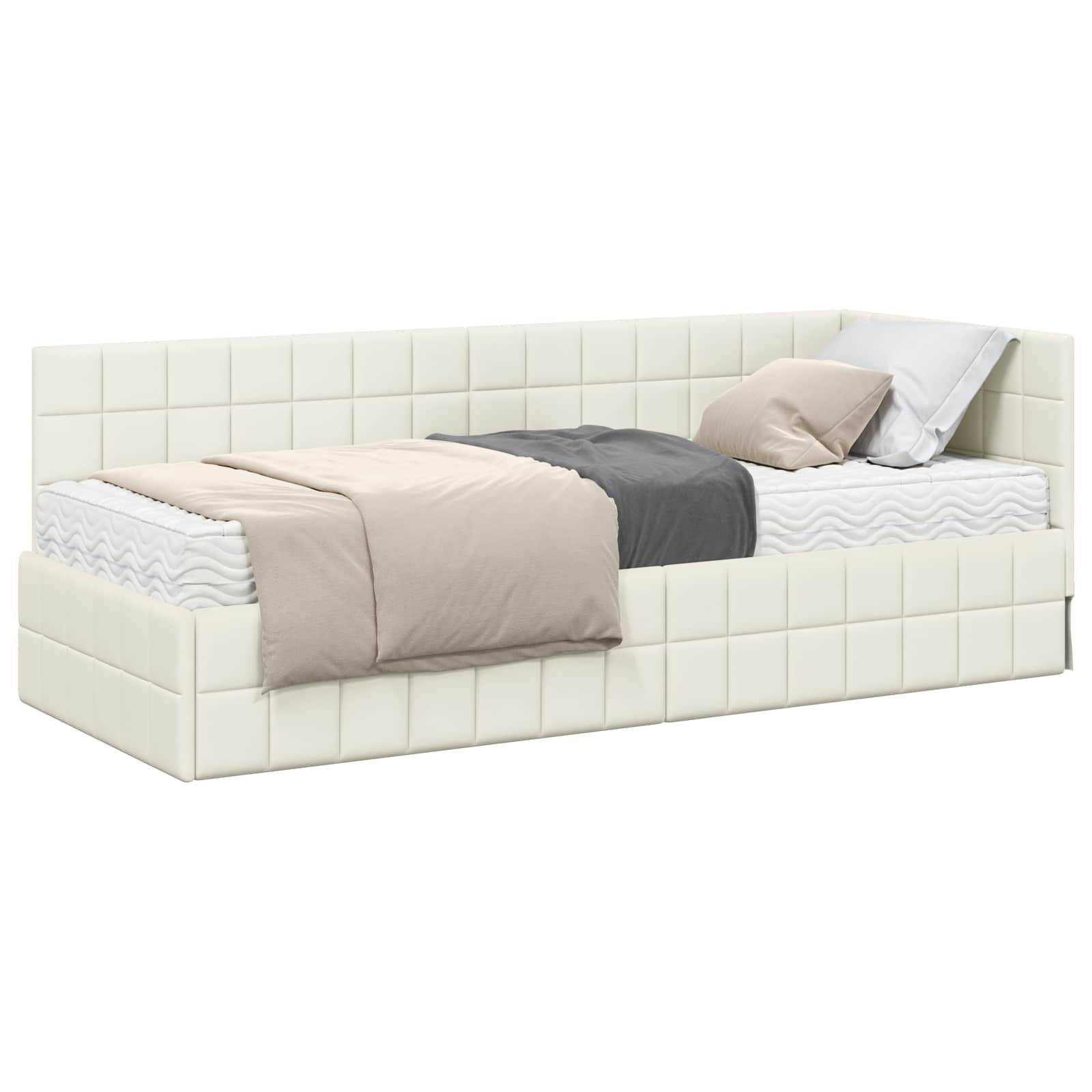 Kutni krevetni okvir s madracem s uzglavljem 2 pcs Krema Baršun