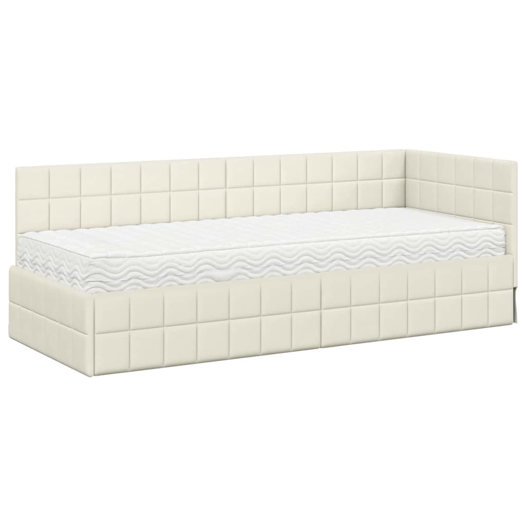 Kutni krevetni okvir s madracem s uzglavljem 2 pcs Krema Baršun