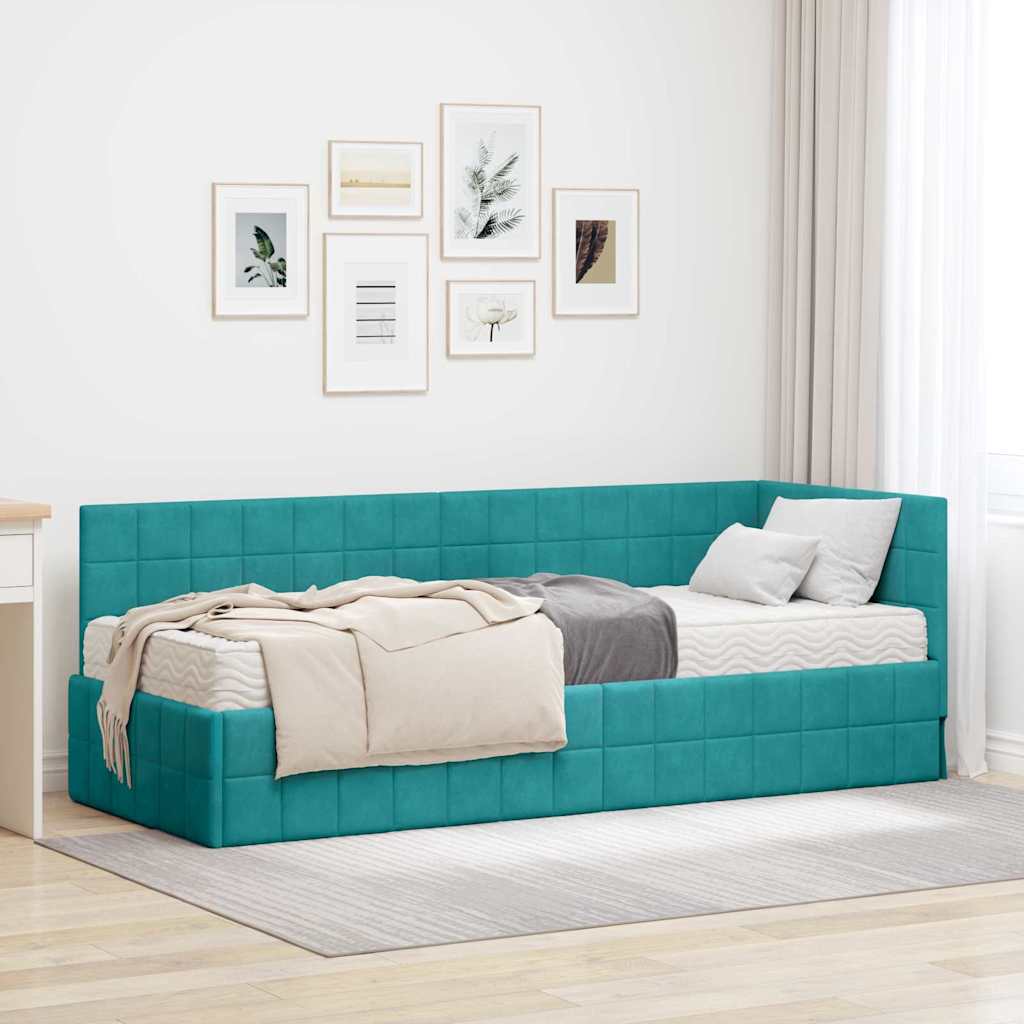 Kutni krevetni okvir s madracem 2 pcs Tirkizna Baršun