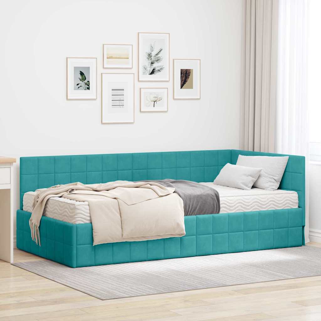 Kutni krevetni okvir s madracem 2 pcs Tirkizna Baršun