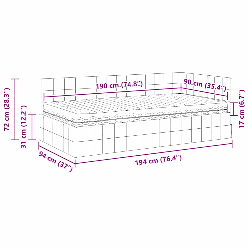 Kutni krevetni okvir s madracem 2 pcs Tirkizna Baršun