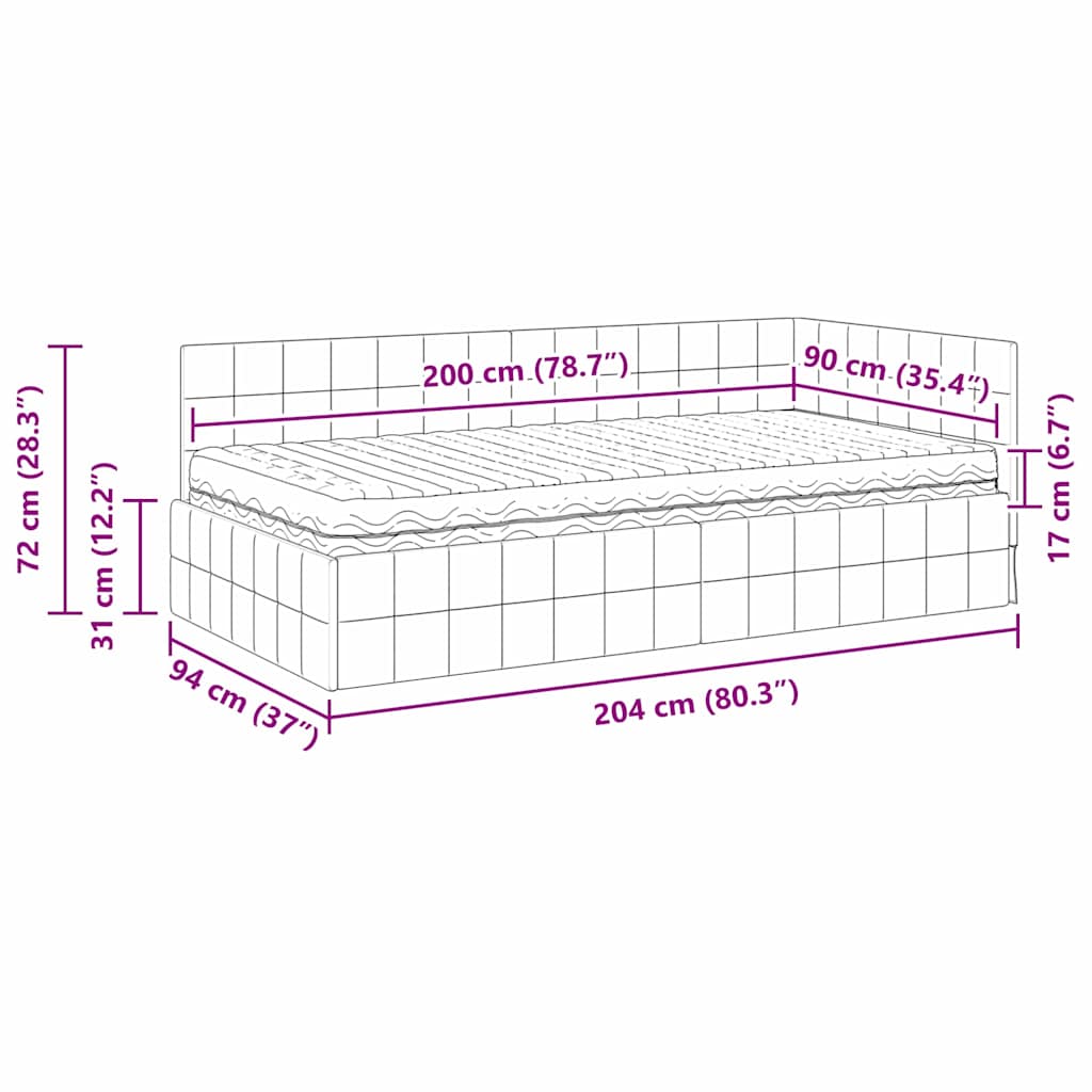 Kutni krevetni okvir s madracem s uzglavljem 2 pcs Crna Baršun
