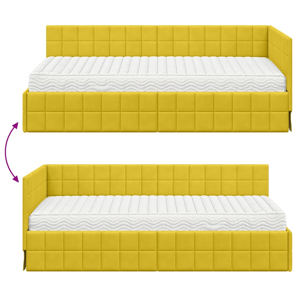 Kutni krevetni okvir s madracem s uzglavljem 2 pcs Žuta Baršun