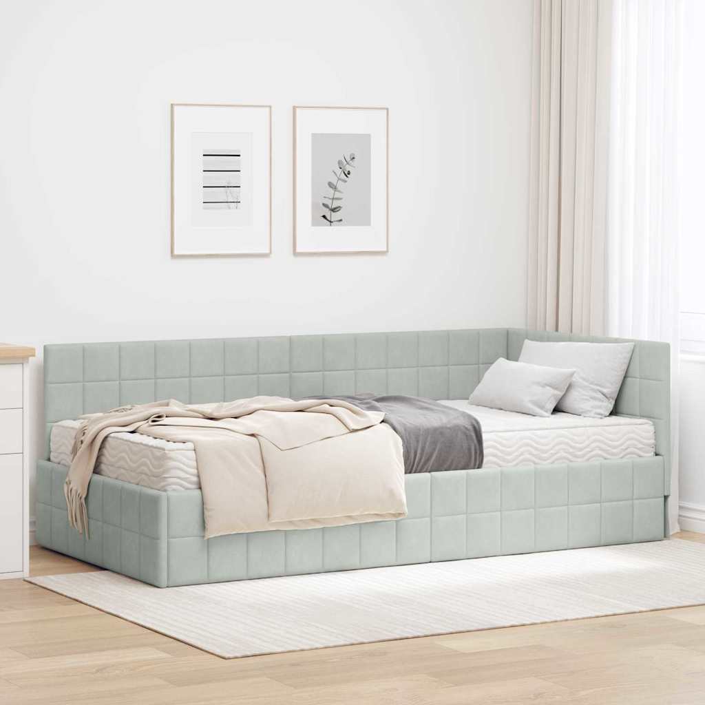 Kutni krevetni okvir s madracem 2 pcs Svjetlosiva Baršun