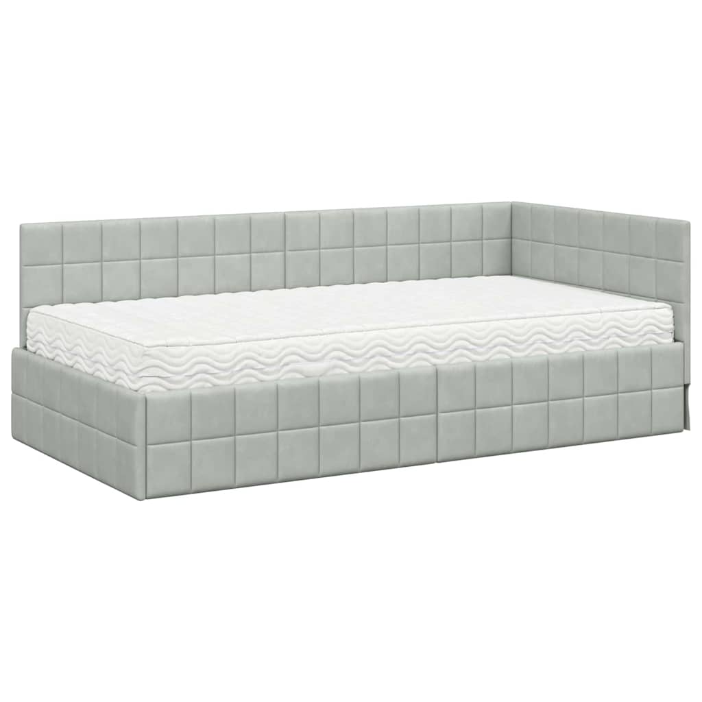 Kutni krevetni okvir s madracem 2 pcs Svjetlosiva Baršun