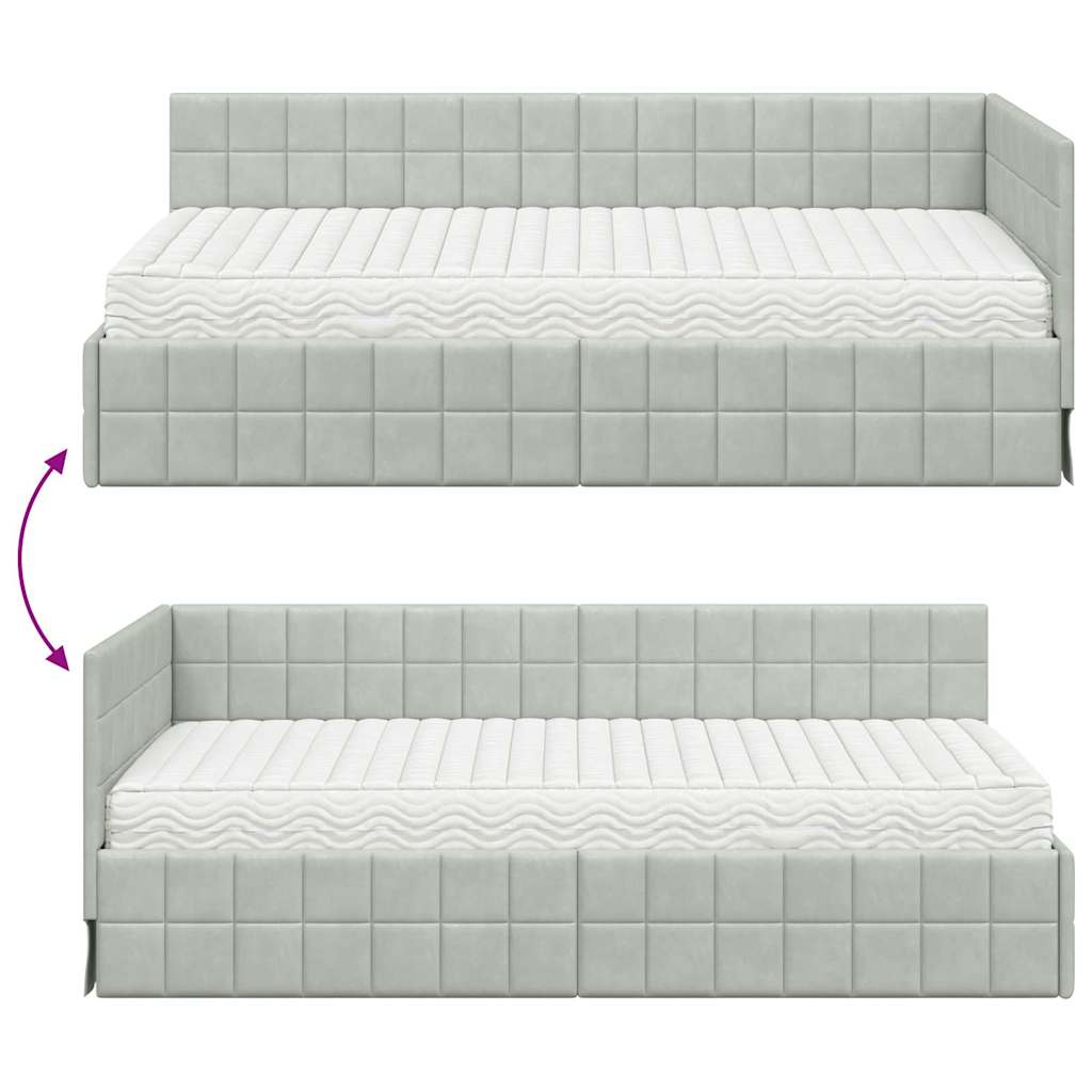 Kutni krevetni okvir s madracem 2 pcs Svjetlosiva Baršun