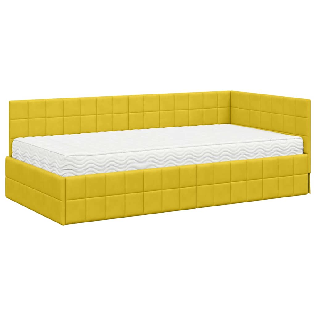 Kutni krevetni okvir s madracem s uzglavljem 2 pcs Žuta Baršun