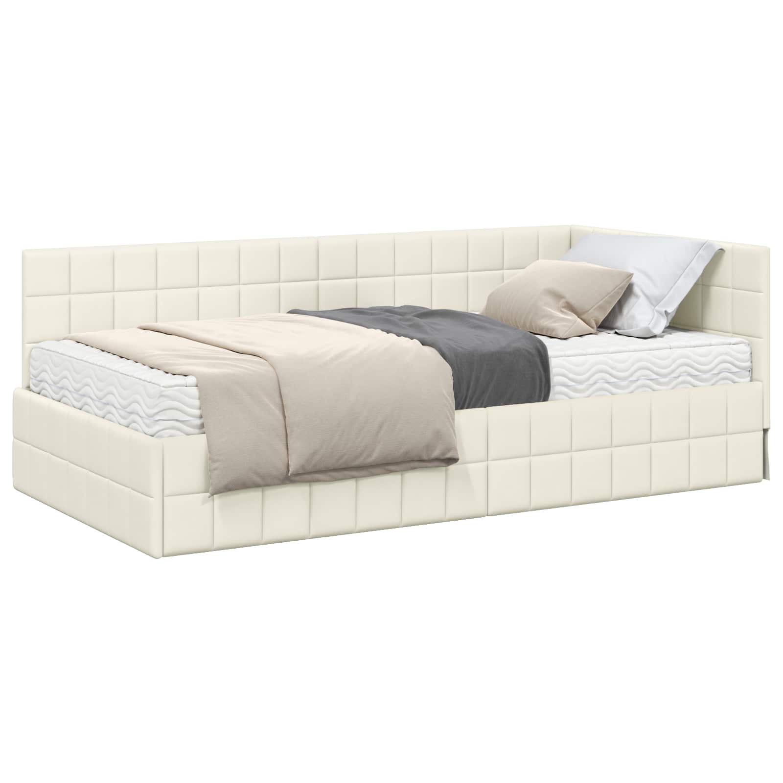 Kutni krevetni okvir s madracem s uzglavljem 2 pcs Krema Baršun