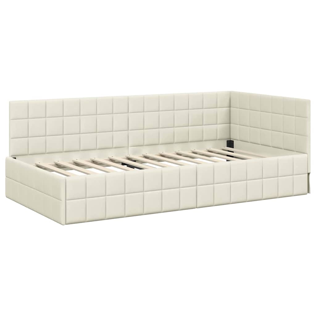 Kutni krevetni okvir s madracem s uzglavljem 2 pcs Krema Baršun
