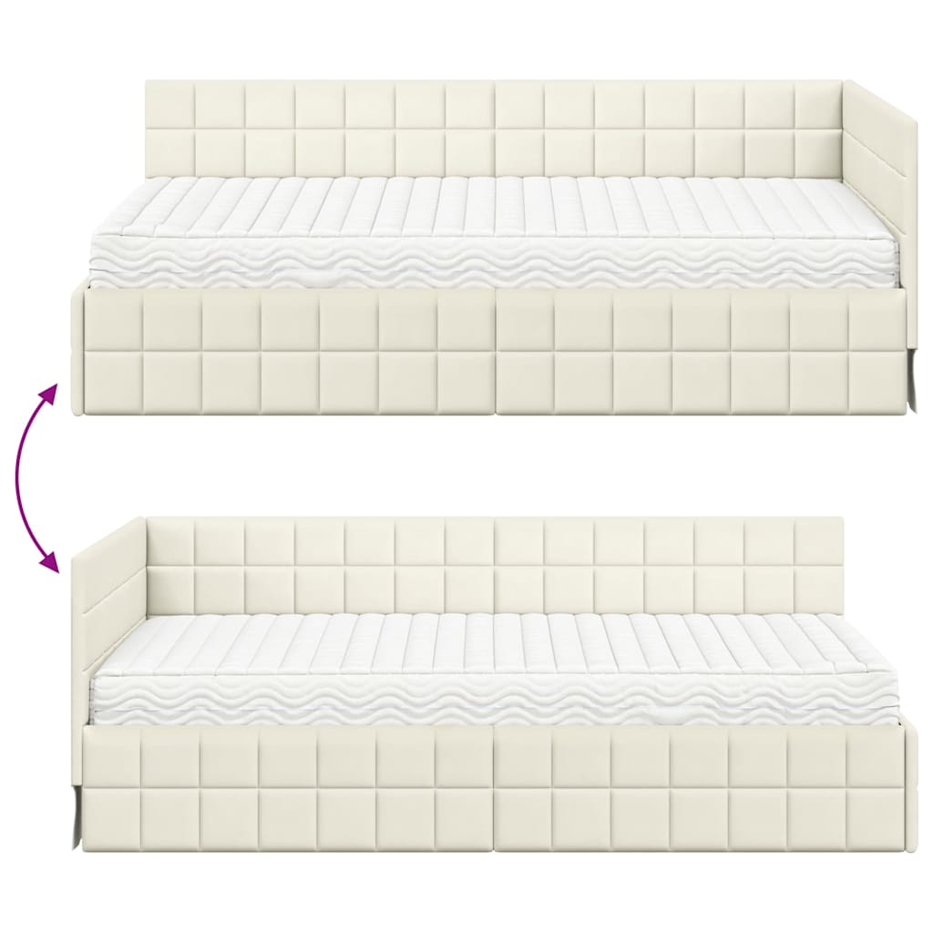 Kutni krevetni okvir s madracem s uzglavljem 2 pcs Krema Baršun