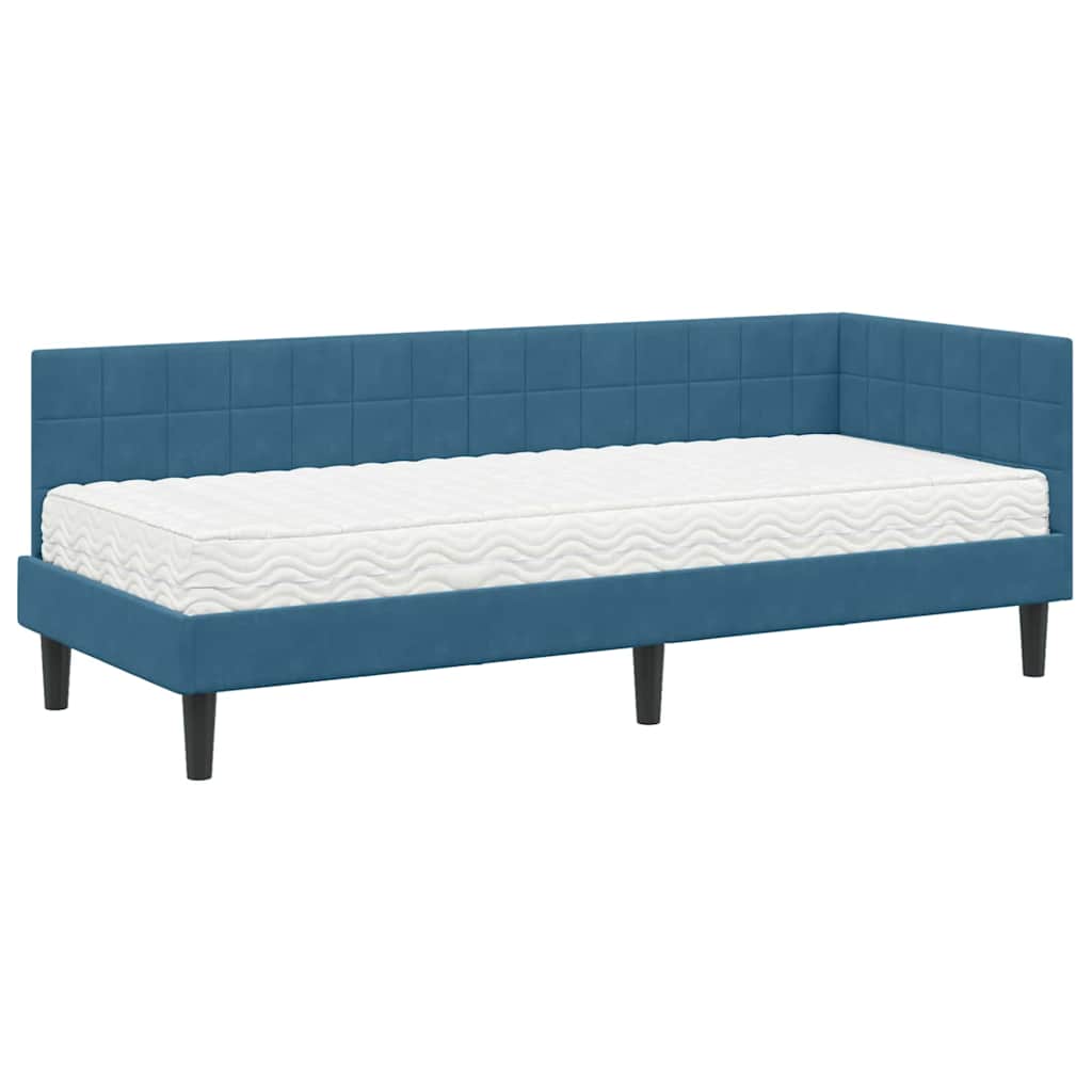 Kutni krevetni okvir s madracem s uzglavljem 2 pcs Plava Baršun